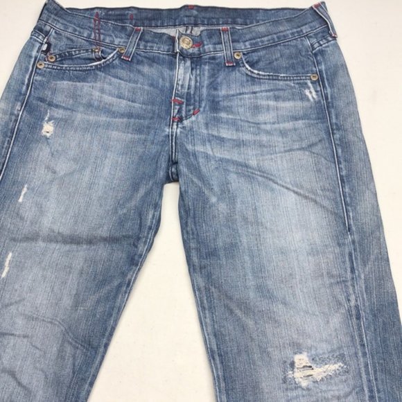 VINTAGE LIGHTWASH ROCK & REPUBLIC CHRISSY CROP JEANS 31x25 FACT DISTRESS… - Picture 4 of 13